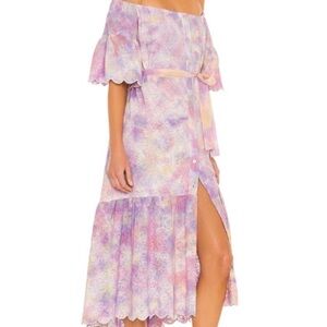 NWT Sundress Sandra Pink Eyelet Tie And Dye‎ Cotton Midi Dress One Size